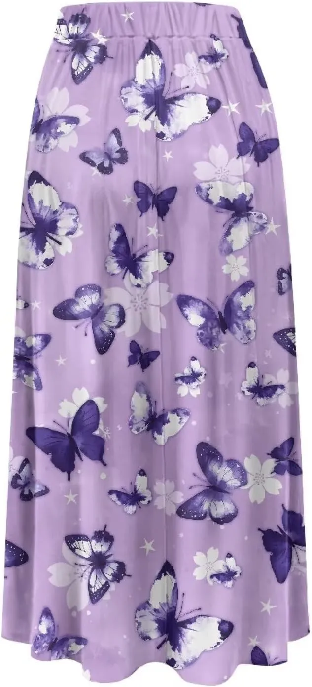 Maxi Skirt for Women Long Elegant High Waisted Cocktail Party Wedding Skirts Flared A-Line Skirts with Pockets