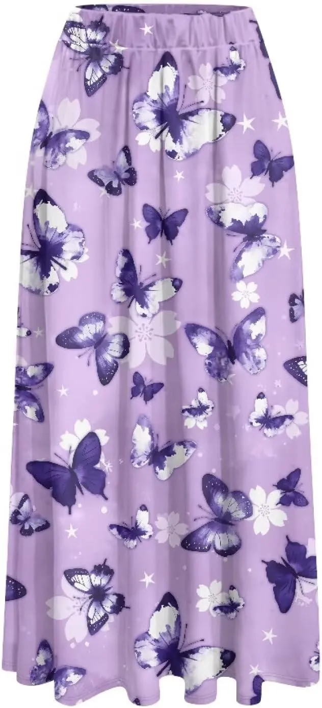 Maxi Skirt for Women Long Elegant High Waisted Cocktail Party Wedding Skirts Flared A-Line Skirts with Pockets