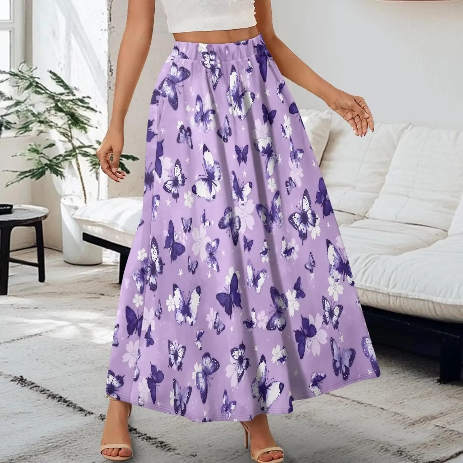 Maxi Skirt for Women Long Elegant High Waisted Cocktail Party Wedding Skirts Flared A-Line Skirts with Pockets