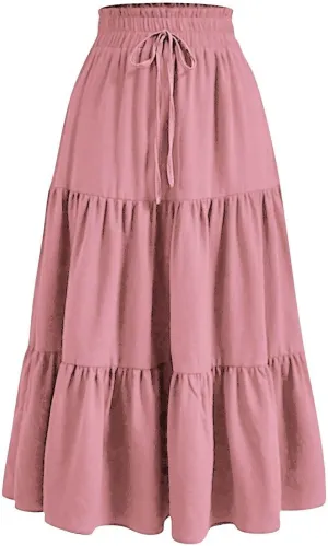 Maxi Skirts for Women 2025 Summer Fashion Flowy Pleated Long Skirt Casual Boho High Waisted Drawstring A Line Skirts