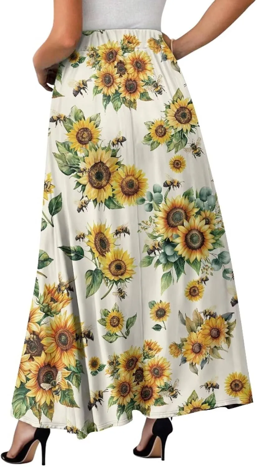 Maxi Skirts for Women Pleated High Waisted Casual Long Skirt with Pockets Plus Size A Line Party Work Skirts S-XXL