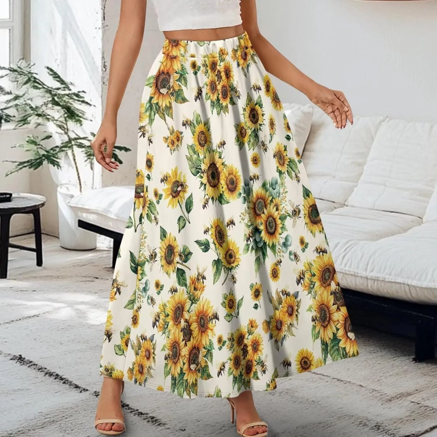 Maxi Skirts for Women Pleated High Waisted Casual Long Skirt with Pockets Plus Size A Line Party Work Skirts S-XXL