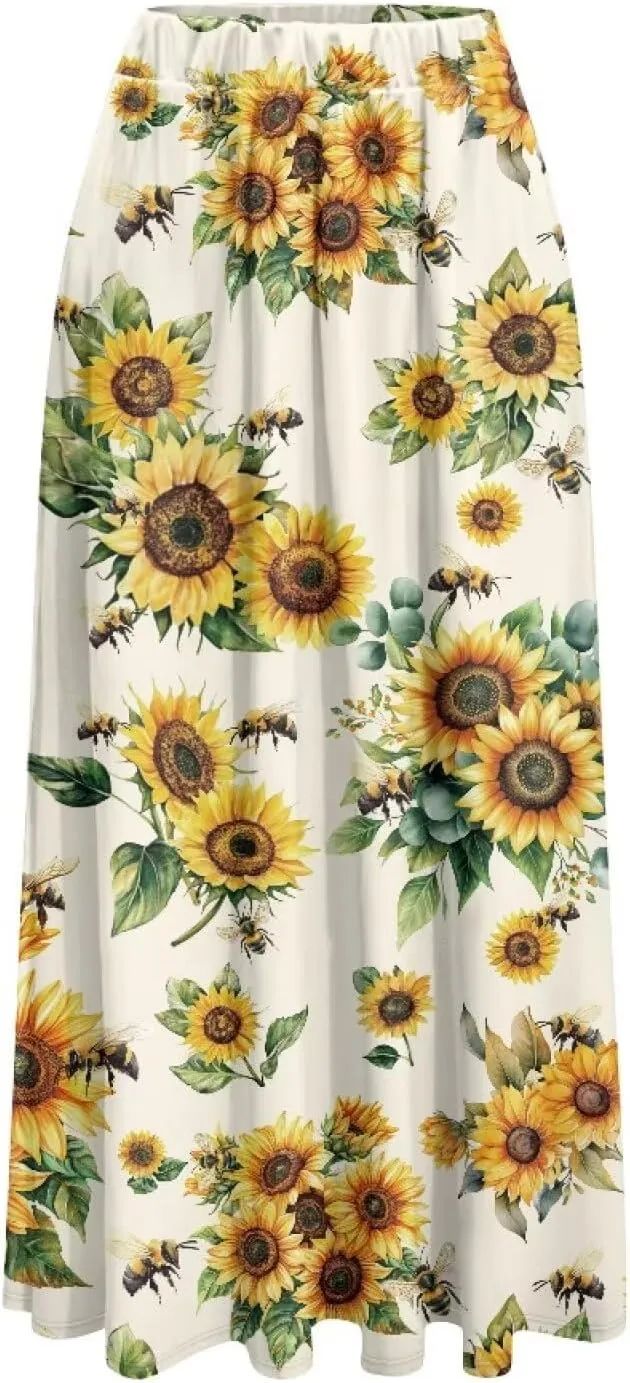 Maxi Skirts for Women Pleated High Waisted Casual Long Skirt with Pockets Plus Size A Line Party Work Skirts S-XXL