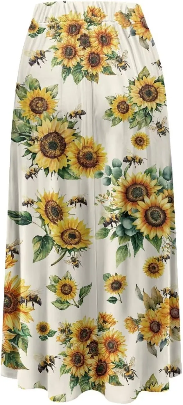 Maxi Skirts for Women Pleated High Waisted Casual Long Skirt with Pockets Plus Size A Line Party Work Skirts S-XXL