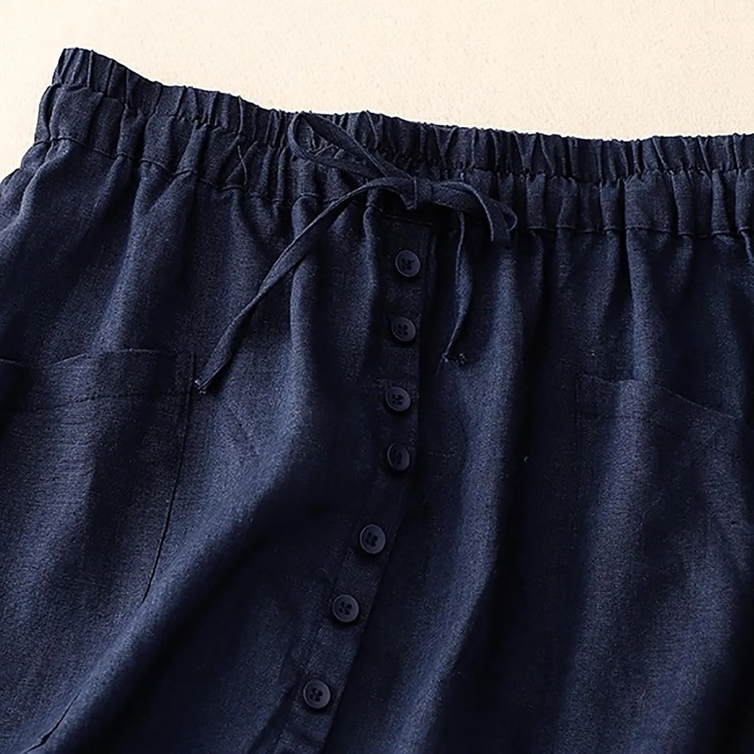 Maxi Skirts for Women Summer Drawstring High Elastic Waist Pleated A Line Skorts Solid Holiday Cotton Linen Skirt