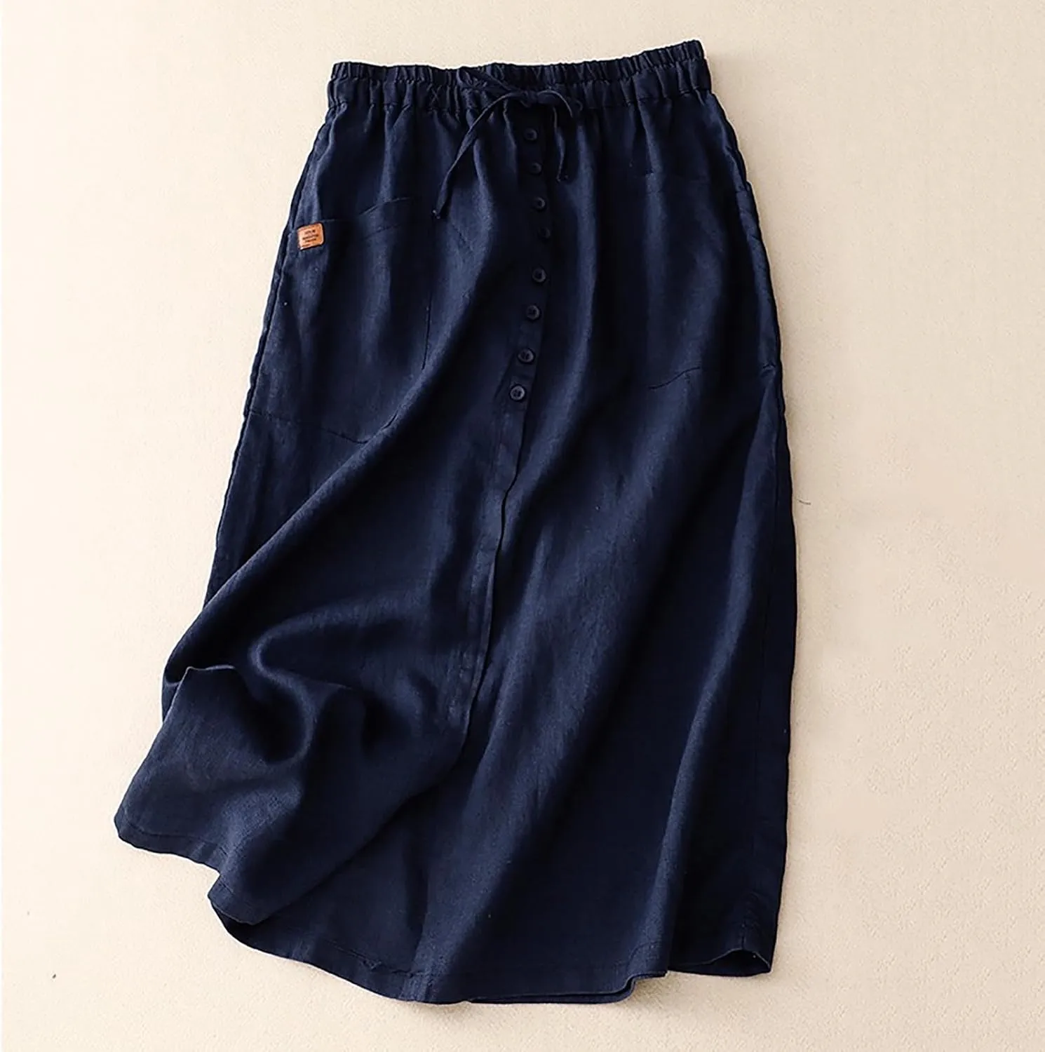 Maxi Skirts for Women Summer Drawstring High Elastic Waist Pleated A Line Skorts Solid Holiday Cotton Linen Skirt