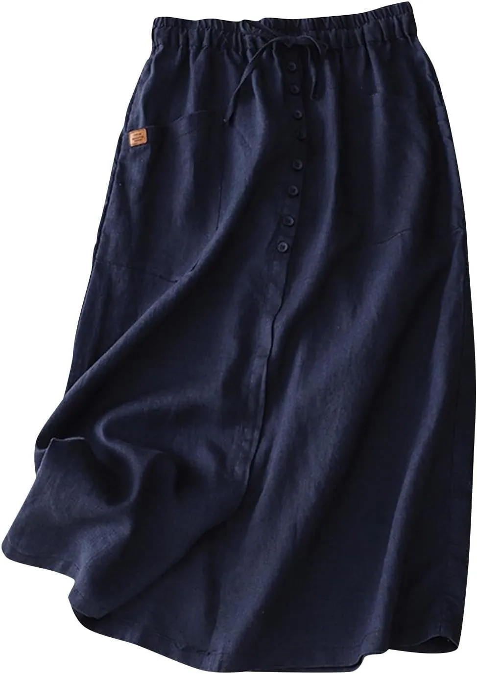 Maxi Skirts for Women Summer Drawstring High Elastic Waist Pleated A Line Skorts Solid Holiday Cotton Linen Skirt