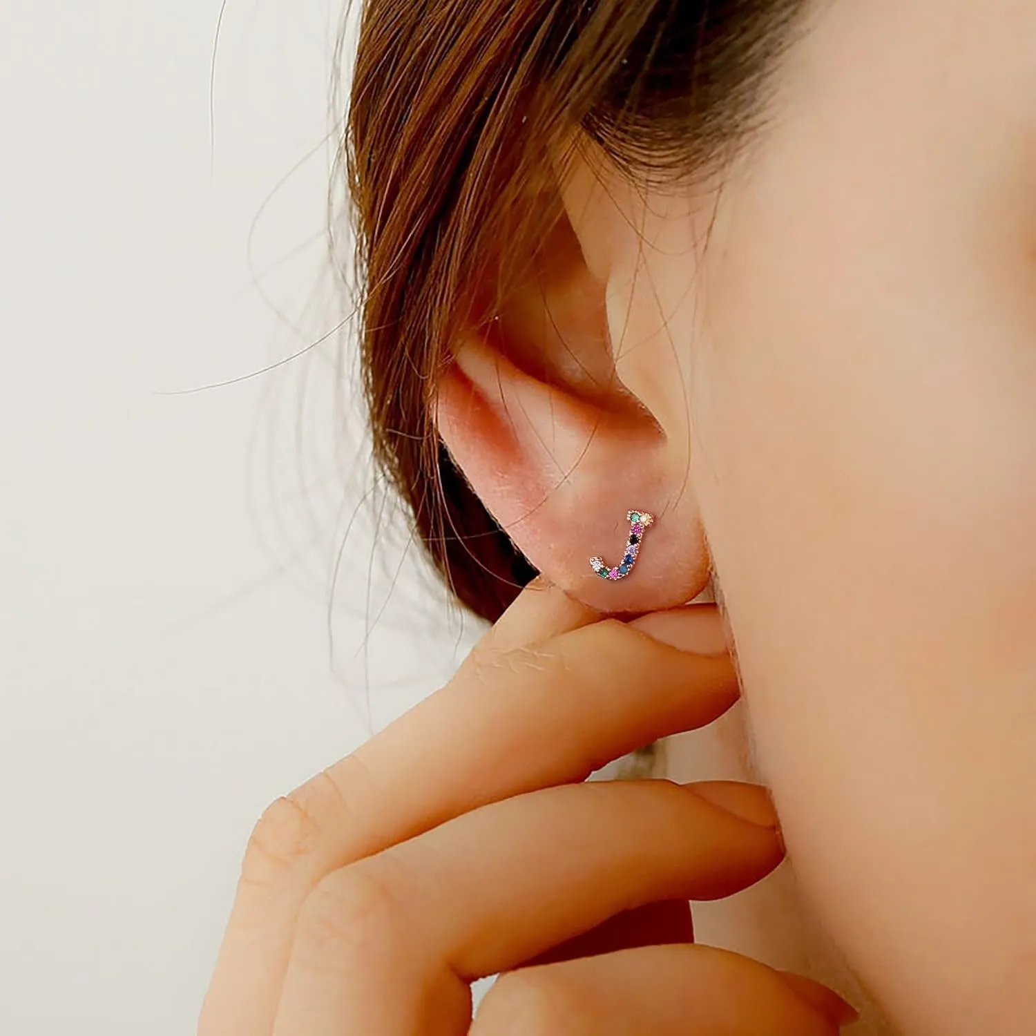 Memorjew Initial Stud Earrings for Women, Hypoallergenic 925 Sterling Silver Post Rainbow Cubic Zirconia Gold Plated 26 Initial Earrings for Women Jewelry Gifts