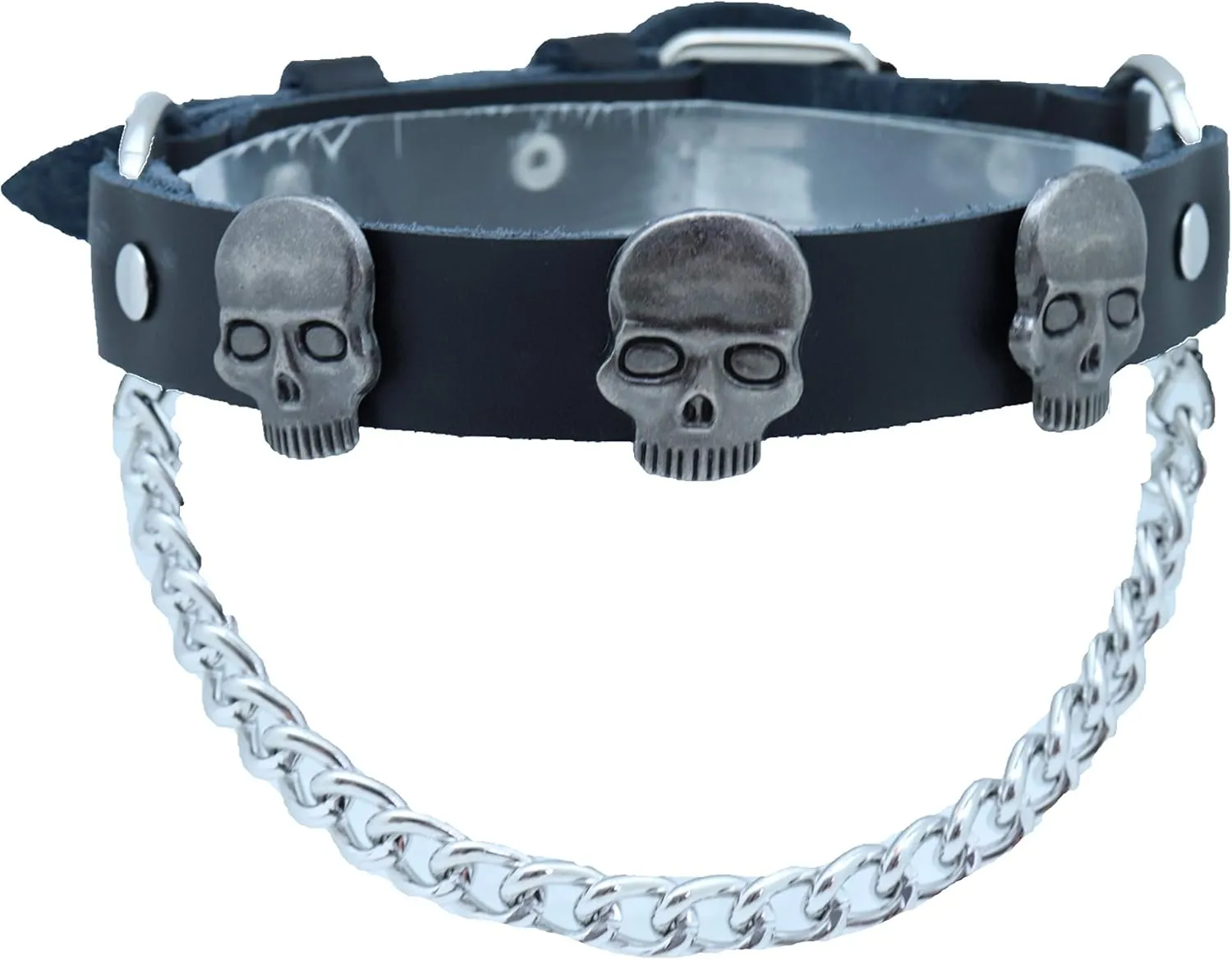 Men Biker Western Fashion Boot Bracelets Black Color Straps Pair Silver Metal Chains Skeleton Skull Shoe Anklet Charms