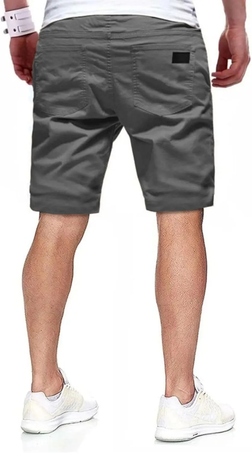 Mens Casual Shorts Cotton Drawstring Summer Beach Stretch Twill Chino Golf Shorts Hiking Shorts with Multi Pockets