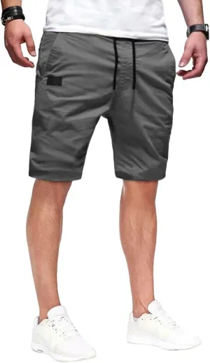 Mens Casual Shorts Cotton Drawstring Summer Beach Stretch Twill Chino Golf Shorts Hiking Shorts with Multi Pockets