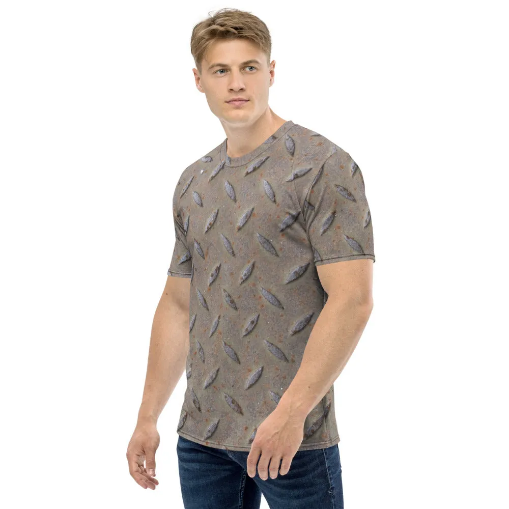 Men's Steel Diamond Plate Design T-shirt, Industrial Shop Shirt, Working Man T-Shirts, All Over Print Shirts