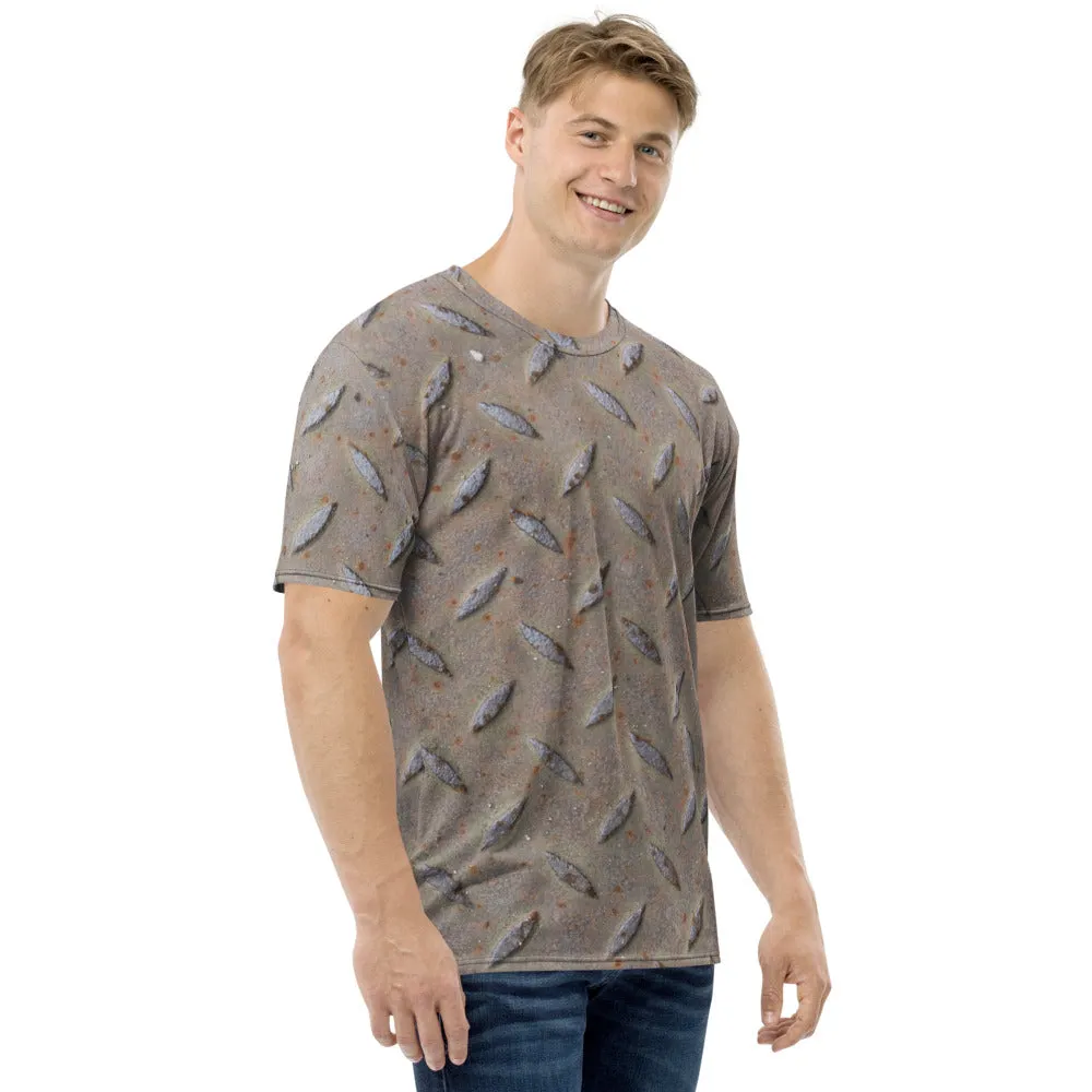 Men's Steel Diamond Plate Design T-shirt, Industrial Shop Shirt, Working Man T-Shirts, All Over Print Shirts