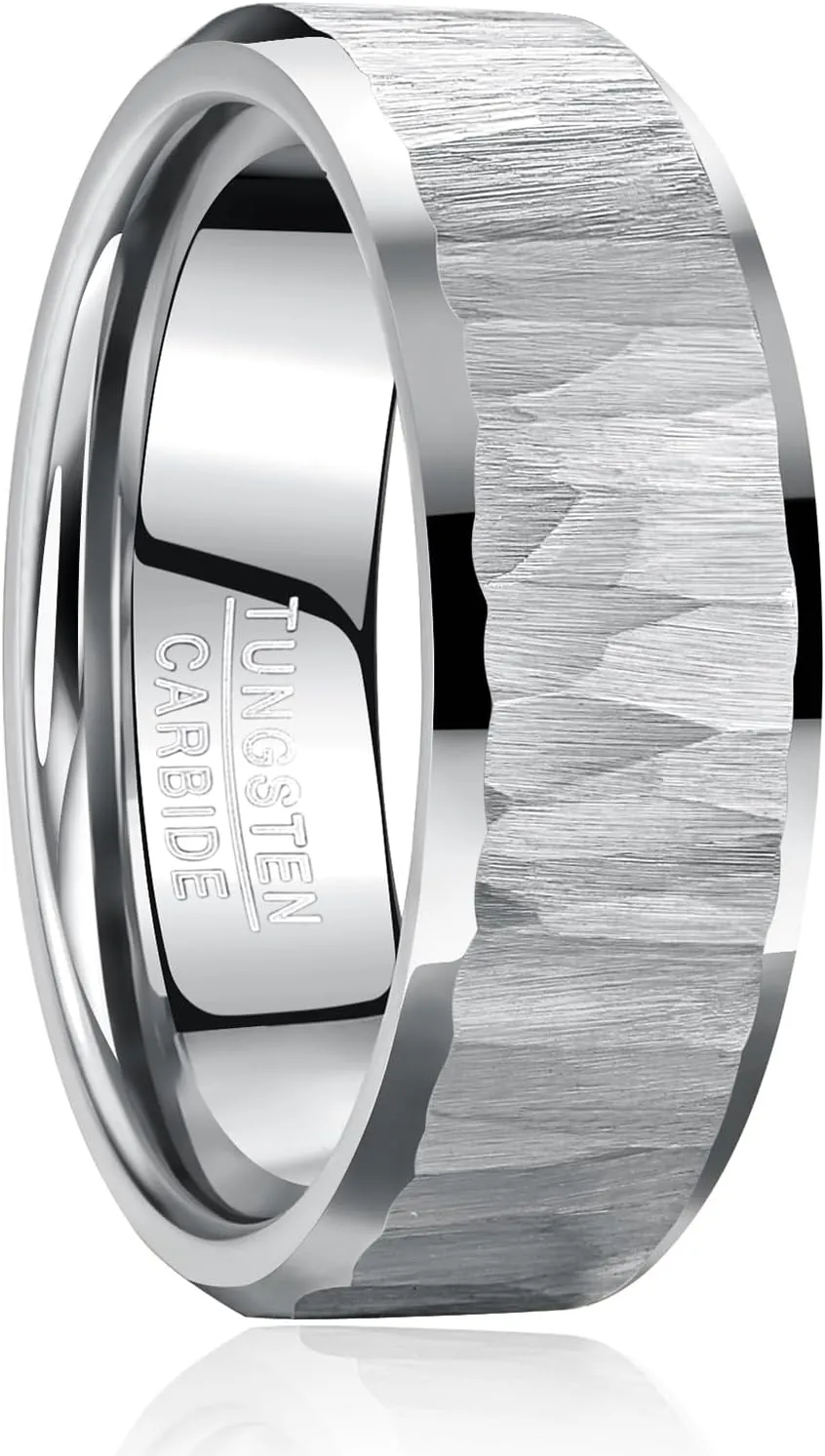 Mens Tungsten Wedding Bands Hammered Ring 8mm Classic Black/Gold/Silver Wedding Rings with Beveled Edges Comfort Fit Jewelry Gift for Him Size 7-13