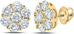 Mens Women Large Trendy Flower Cluster 14k Yellow Gold Plated 925 Sterling Silver Hip Hop Round Shape Iced 5A CZ Circle Screw Back Earrings Jewelry Gifts For Men Women
