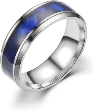Men's Women's Stainless Steel Imitated Meteorite Carbon Fiber Inlay Silver Band 6mm 8mm Width Engagement Promise Wedding Cool Simple Ring