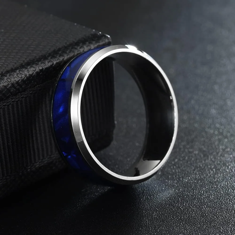 Men's Women's Stainless Steel Imitated Meteorite Carbon Fiber Inlay Silver Band 6mm 8mm Width Engagement Promise Wedding Cool Simple Ring