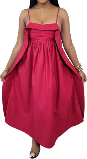 Midi Dresses for Women Casual Summer Sundresses Vacation Outfits Spaghetti Strap Smocked Women Maxi Dress with Pockets