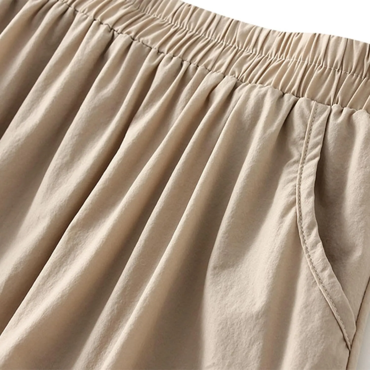 Midi Skirts for Women, Ruffle Pleated Elastic Waist Knee Length Solid Color Skirt Trendy Casual Loose Cute Skirt