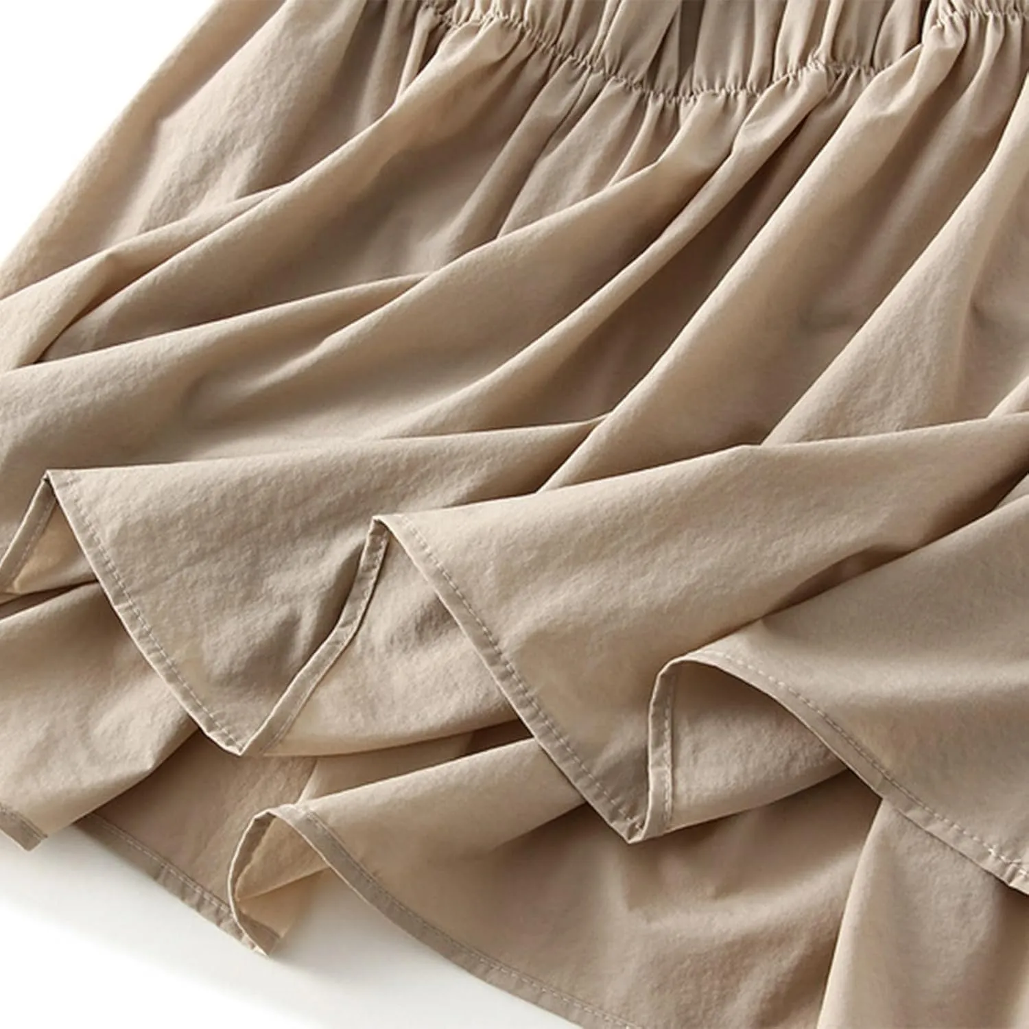 Midi Skirts for Women, Ruffle Pleated Elastic Waist Knee Length Solid Color Skirt Trendy Casual Loose Cute Skirt