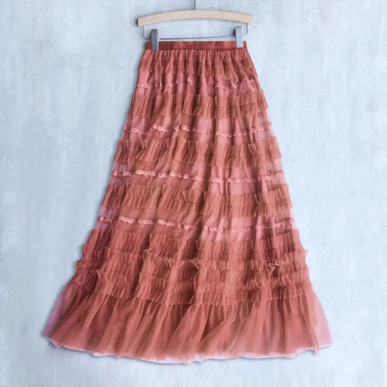 Midi Skirts for Women Spring and Summer Mesh Skirt New Skirt Women's High Waist Solid Color Ruffle Layer Cake