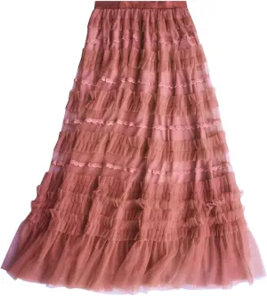 Midi Skirts for Women Spring and Summer Mesh Skirt New Skirt Women's High Waist Solid Color Ruffle Layer Cake
