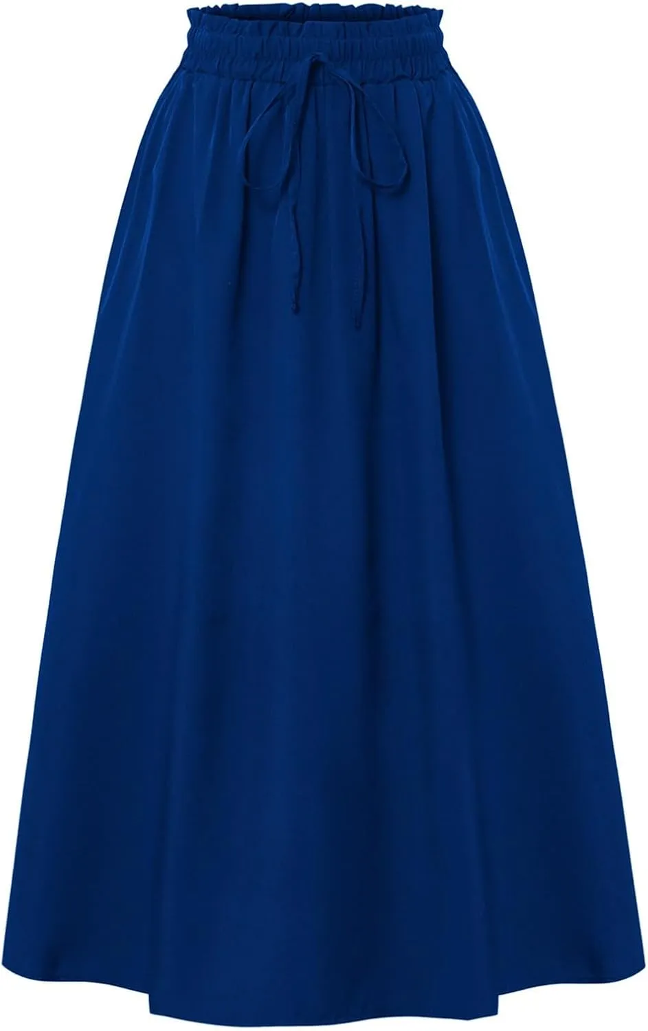 Midi Skirts for Women Trendy Casual Summer Lightweight Linen Skirt Drawstring High Waisted Flowy Skirt with Pockets