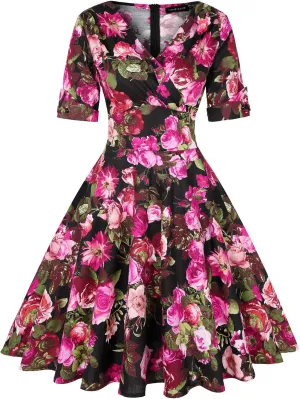 MINTLIMIT Women's 1950s Vintage Wrap V Neck Half Sleeve Retro Cocktail Swing Dress Plain A-line Dresses