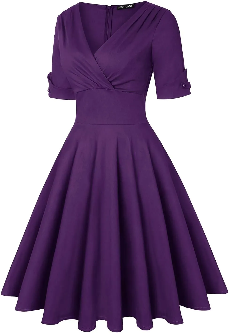 MINTLIMIT Women's 1950s Vintage Wrap V Neck Half Sleeve Retro Cocktail Swing Dress Plain A-line Dresses