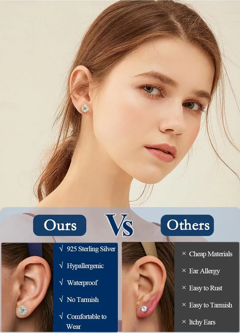 Moissanite Stud Earrings 0.2CT-8.0CT 18K Yellow Gold Plated D Color VVS1 Clarity Brilliant Round Cut S925 Sterling Silver Hypoallergenic Anniversary Day Gifts for Women Men