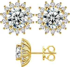 Moissanite Stud Earrings 0.2CT-8.0CT 18K Yellow Gold Plated D Color VVS1 Clarity Brilliant Round Cut S925 Sterling Silver Hypoallergenic Anniversary Day Gifts for Women Men