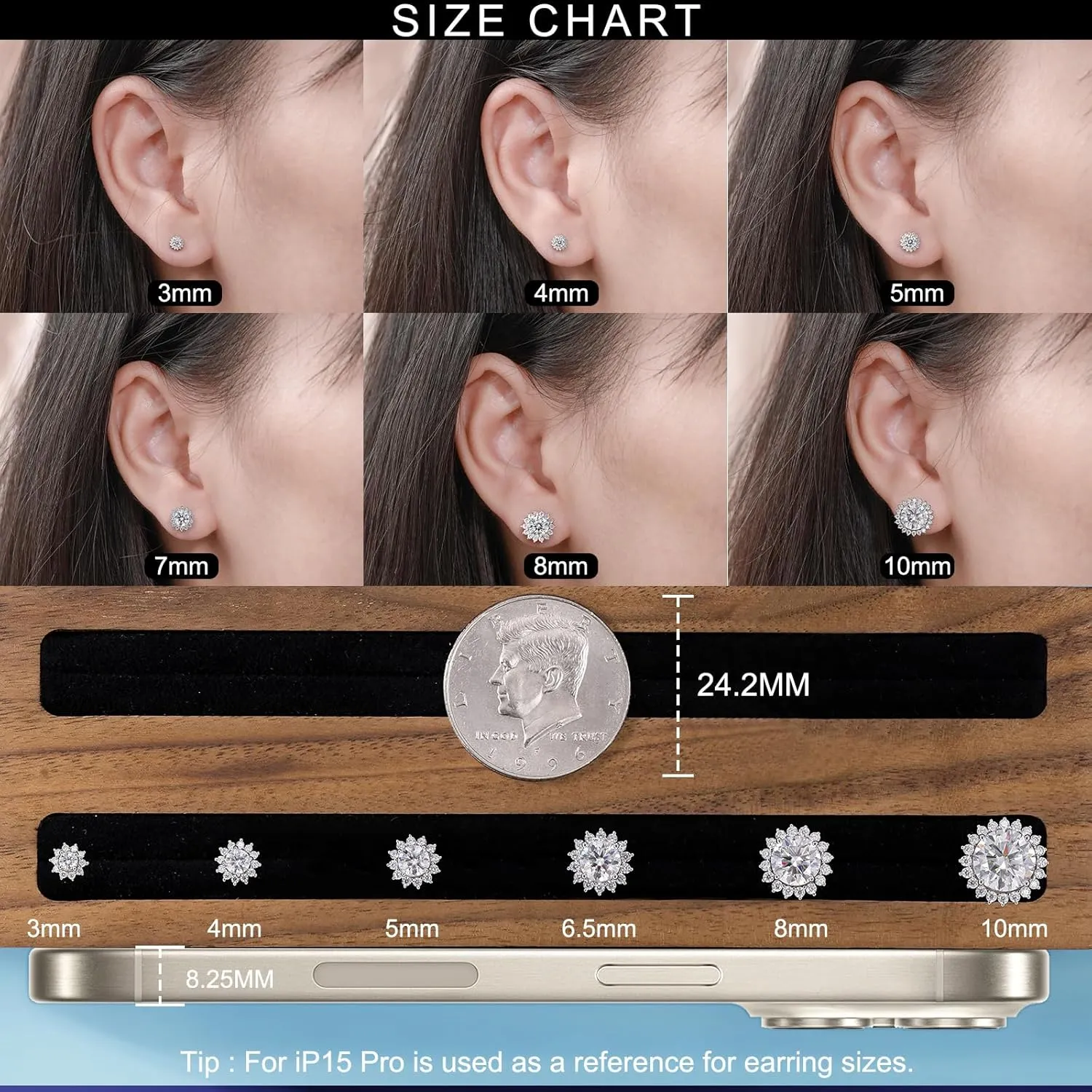 Moissanite Stud Earrings 0.2CT-8.0CT 18K Yellow Gold Plated D Color VVS1 Clarity Brilliant Round Cut S925 Sterling Silver Hypoallergenic Anniversary Day Gifts for Women Men