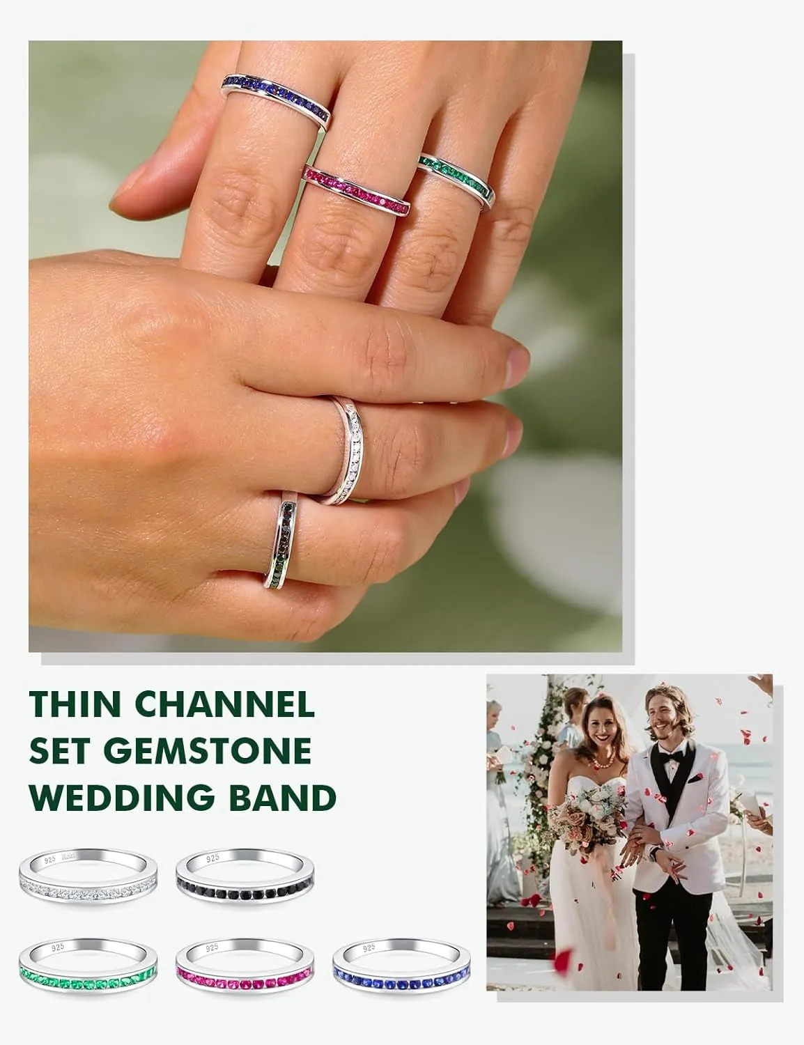 Moissanite Wedding Bands 925 Sterling Silver Half Eternity Band Rings for Women Men Sapphire/Emerald/Ruby/Diamond Cz Stackable Promise Anniversary Ring Size 6 to 10