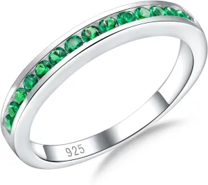 Moissanite Wedding Bands 925 Sterling Silver Half Eternity Band Rings for Women Men Sapphire/Emerald/Ruby/Diamond Cz Stackable Promise Anniversary Ring Size 6 to 10