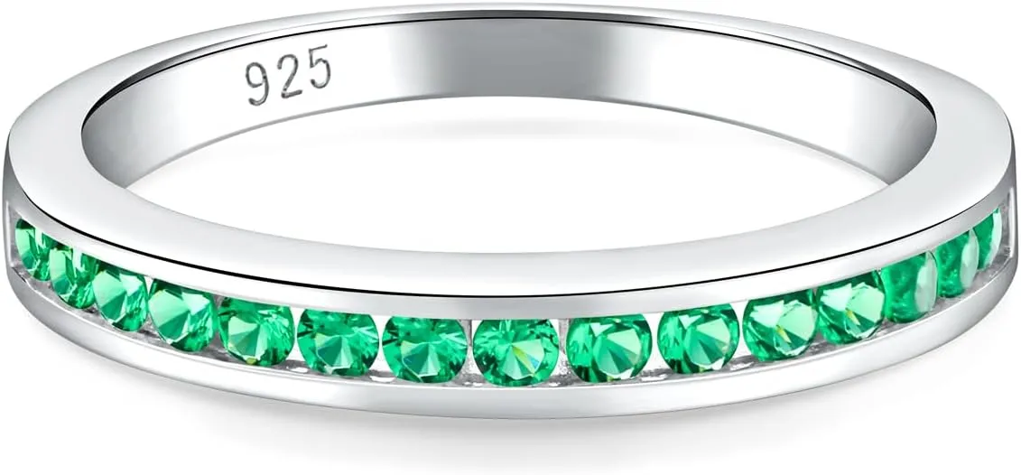 Moissanite Wedding Bands 925 Sterling Silver Half Eternity Band Rings for Women Men Sapphire/Emerald/Ruby/Diamond Cz Stackable Promise Anniversary Ring Size 6 to 10