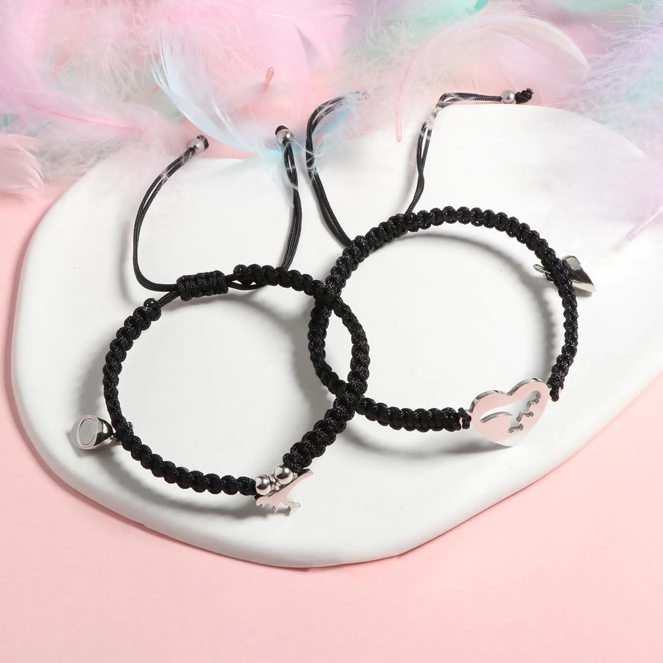 Mommy and Me Bracelet Matching Heart/Dinosaur Bracelet Set for 2, First Day of Kindergarten/School Gifts for Mother Daughter Son