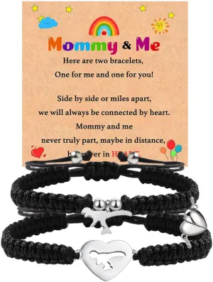 Mommy and Me Bracelet Matching Heart/Dinosaur Bracelet Set for 2, First Day of Kindergarten/School Gifts for Mother Daughter Son