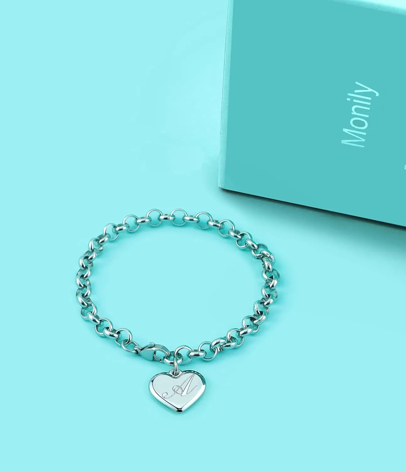 Monily Birthday Gifts for Women Initial Charm Bracelets for Women Letters Alphabet Heart Bracelet for Women