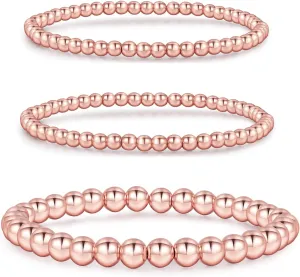MOROTOLE 5PCS 14K Gold Plated Bracelets Set for Women Men Adjustable Hypoallergenic Stackable Stretch Bracelet Cuban Chunky Flat Link Chain Beaded Punk Gold Bracelets Jewelry Gifts for Women