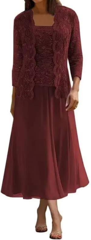 Mother of The Bride Dresses Chiffon Long Evening Formal Dress Wedding Guest Groom Dress Sequins Lace Jacket