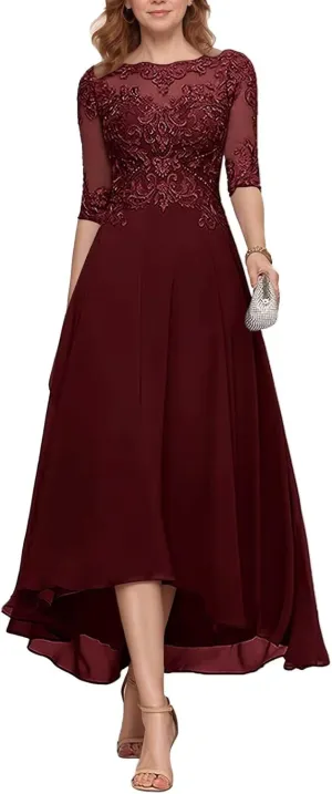 Mother of The Bride Dresses for Wedding 2025 Chiffon Short Sleeves Long Chiffon Lace Appliques Formal Evening Dress