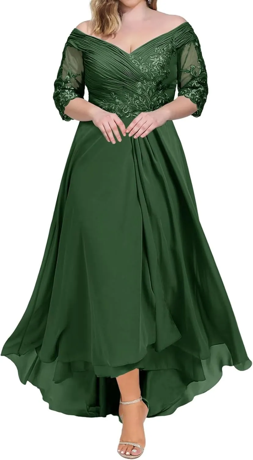 Mother of The Bride Dresses for Wedding 3/4 Sleeves Lace Chiffon Formal Dress for Women Plus Size