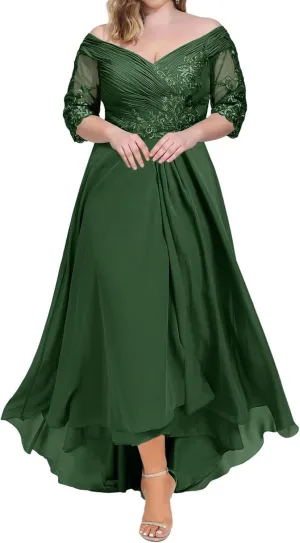 Mother of The Bride Dresses for Wedding 3/4 Sleeves Lace Chiffon Formal Dress for Women Plus Size