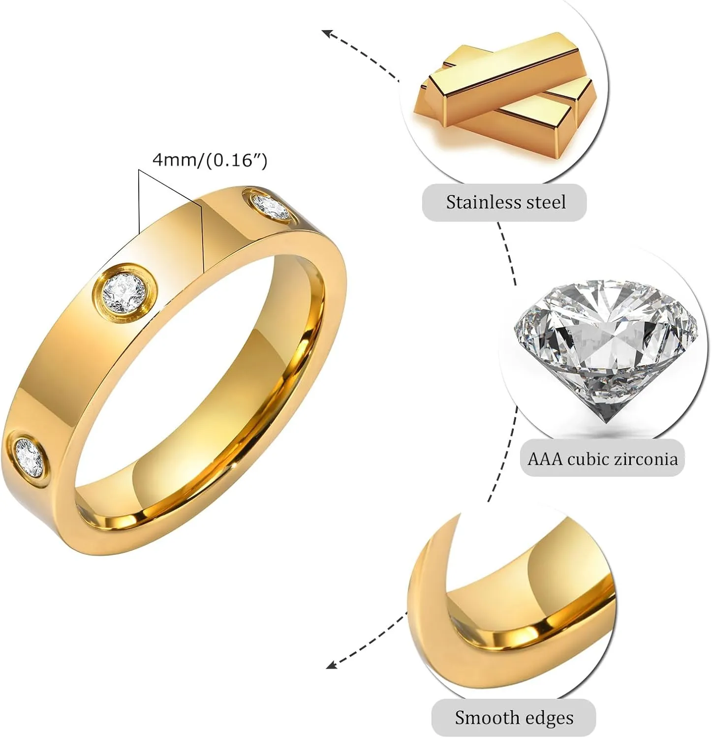 MPRAINBOW Gold Rings for Women, 18K Gold Plated Stainless Steel Cubic Zirconia Friendship Band Wedding Party Trendy Jewelry Gift Non-Tarnish,Christmas Birthday Gifts for Her Girlfriend