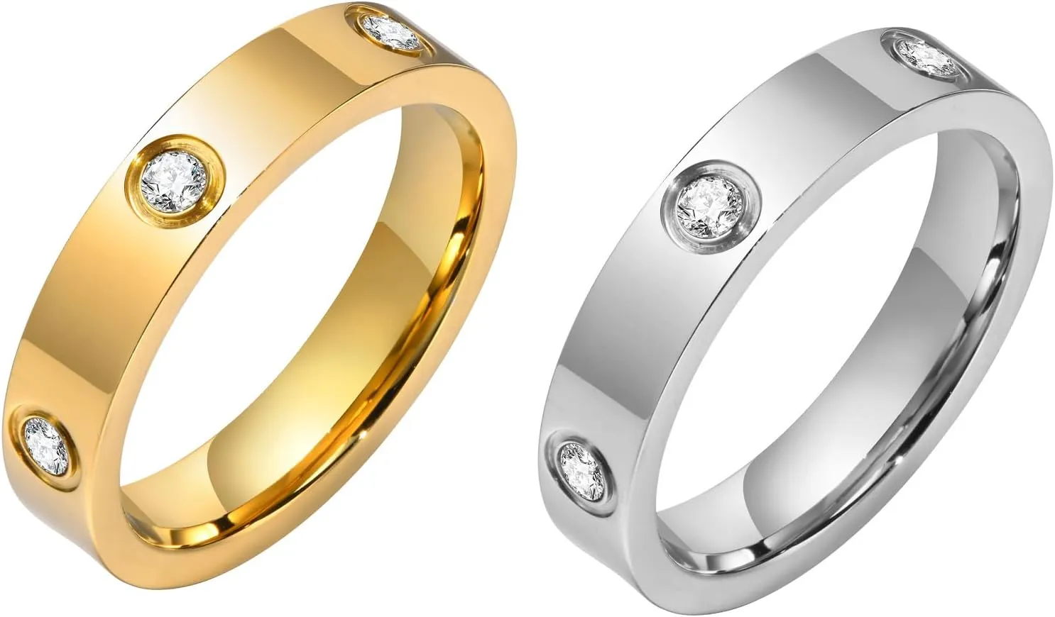 MPRAINBOW Gold Rings for Women, 18K Gold Plated Stainless Steel Cubic Zirconia Friendship Band Wedding Party Trendy Jewelry Gift Non-Tarnish,Christmas Birthday Gifts for Her Girlfriend
