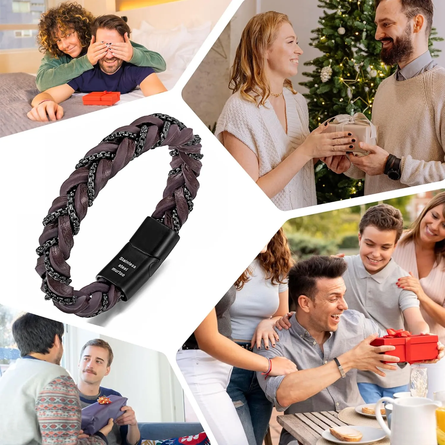 murtoo Shackles of Freedom Bracelets for Men, Mens Braided Leather Bracelets with Steel Chains and Magnetic Clasp, Stylish Gift for Men