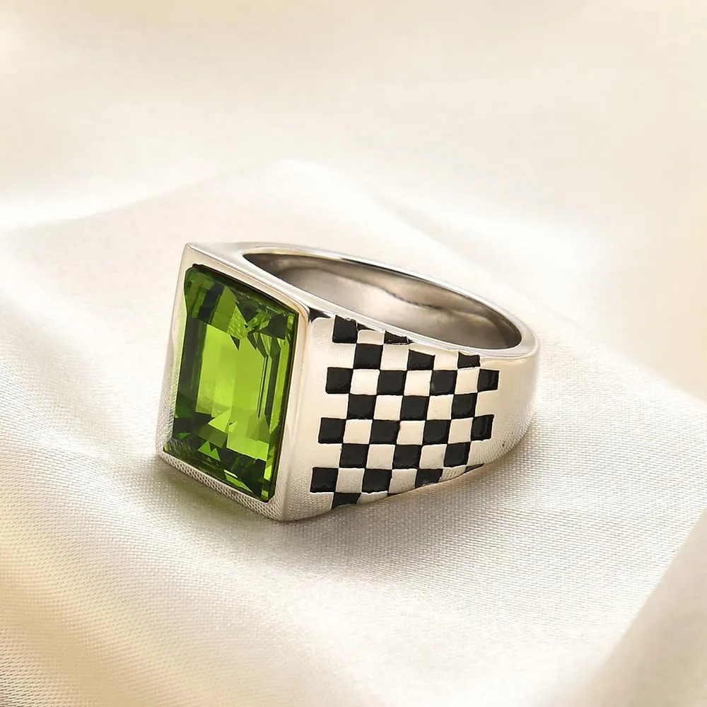 MYNENEY Black/Green/Bule/Red/Yellow Cubic Zirconia Bands Rings for Men Statement Signet Wedding Engagement Ring Gemstone Birthstone Bands for Women Mens