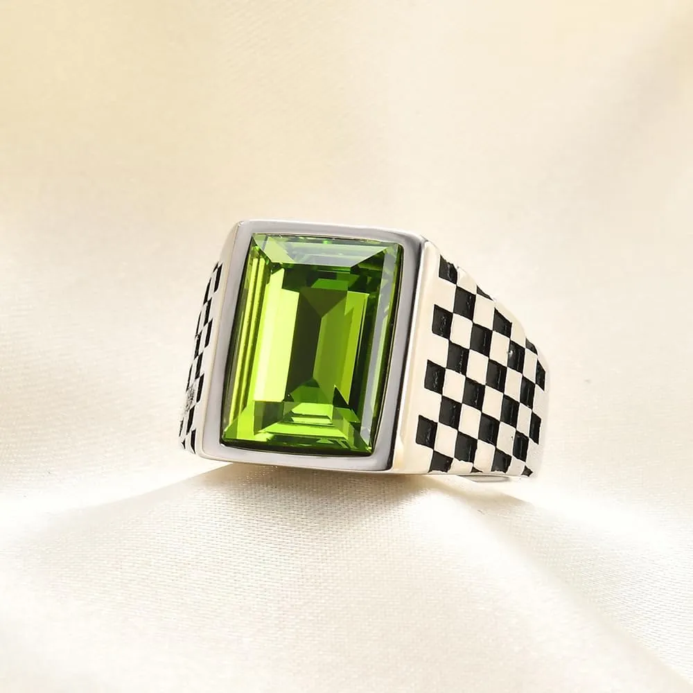 MYNENEY Black/Green/Bule/Red/Yellow Cubic Zirconia Bands Rings for Men Statement Signet Wedding Engagement Ring Gemstone Birthstone Bands for Women Mens