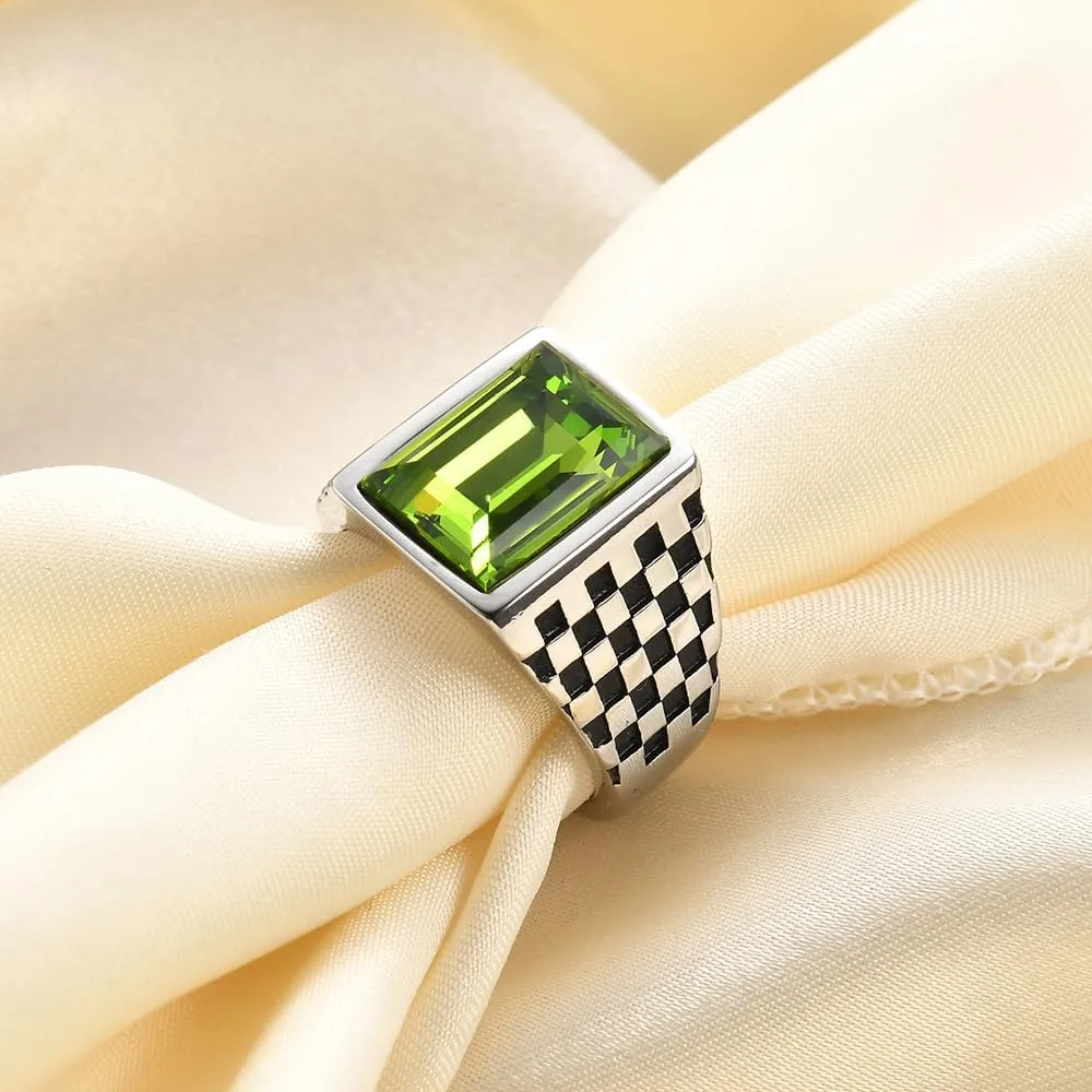 MYNENEY Black/Green/Bule/Red/Yellow Cubic Zirconia Bands Rings for Men Statement Signet Wedding Engagement Ring Gemstone Birthstone Bands for Women Mens