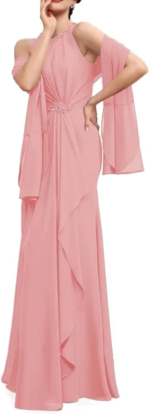 NABN Mother of The Bride Dresses 2Pcs with Rhinestone Buckle Wedding Guest Dresses with Jacket Formal Evening Dresses Chiffon